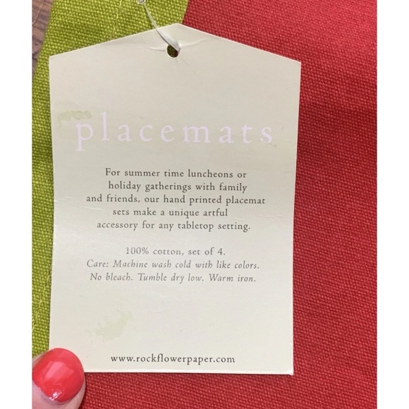 Rock Flower Paper Placemats / Green Red / Chickadee Bird / Cotton / 20" x 14" - Picture 4 of 6